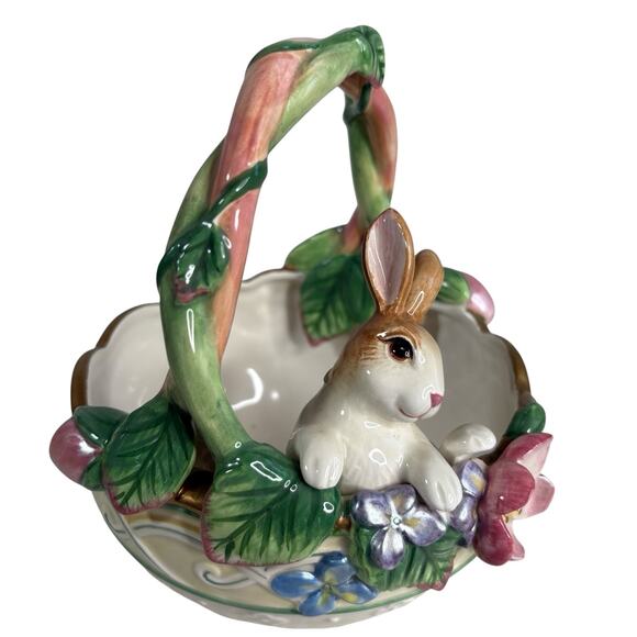 Fitz and Floyd Classics Bunny Basket Planter Floral Ceramic Easter Spring Decor - Picture 8 of 12